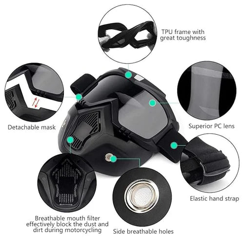 Bike Face Mask with Goggles – UV Protection & Smog Filter with Adjustable Strap