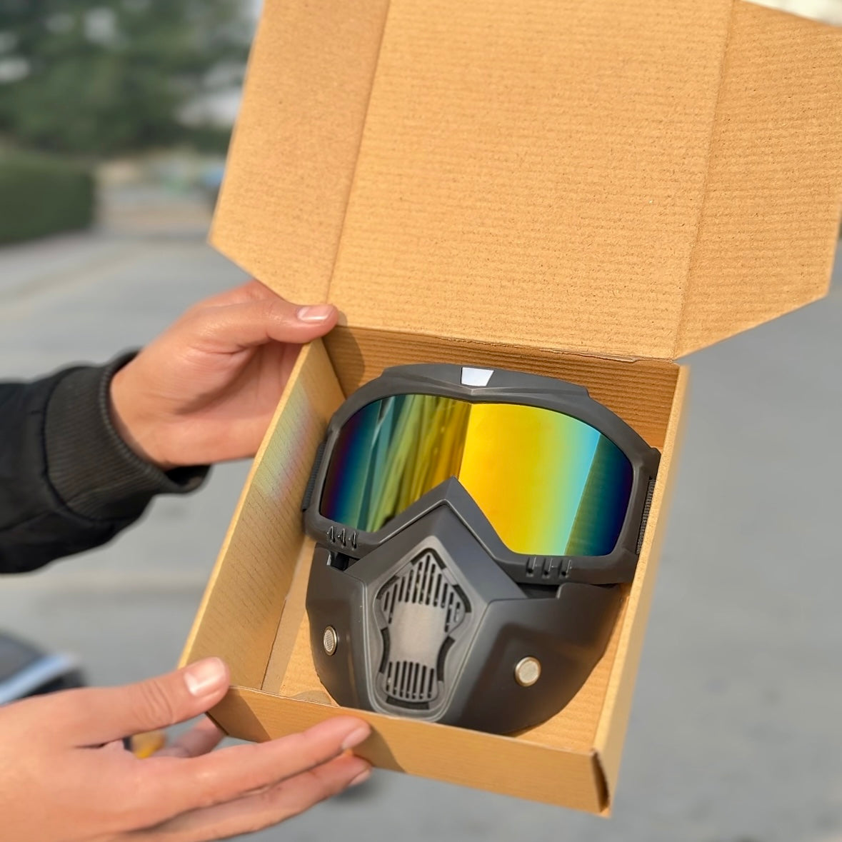 Bike Face Mask with Goggles – UV Protection & Smog Filter with Adjustable Strap