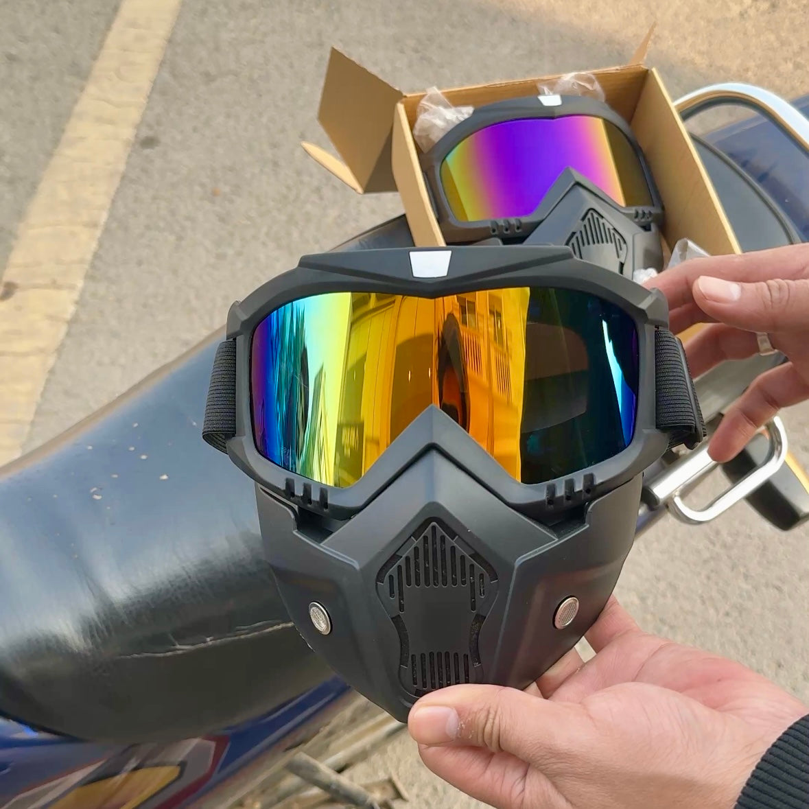 Bike Face Mask with Goggles – UV Protection & Smog Filter with Adjustable Strap