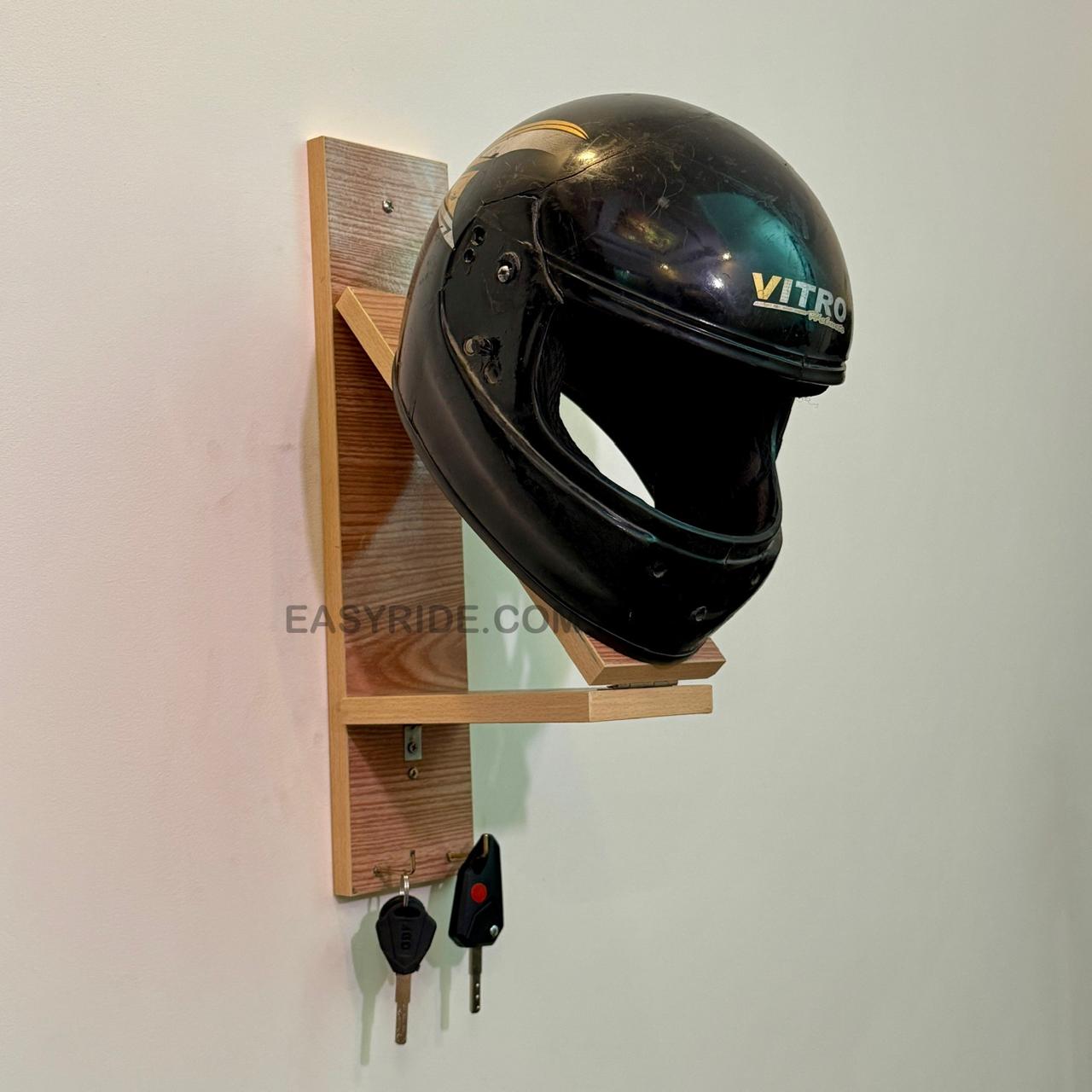 3-in-1 Wooden Helmet Stand – Gloves & Key Holder