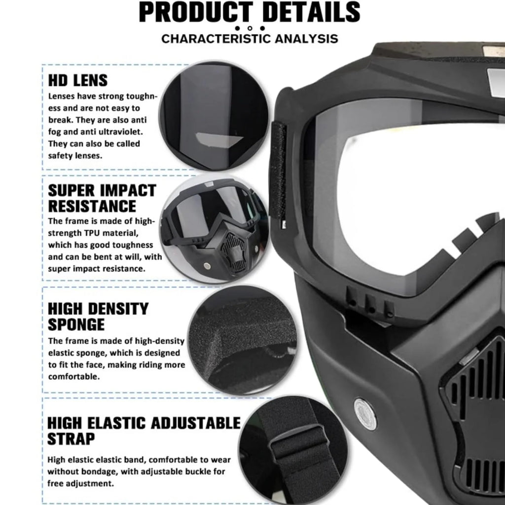 Bike Face Mask with Goggles – UV Protection & Smog Filter with Adjustable Strap