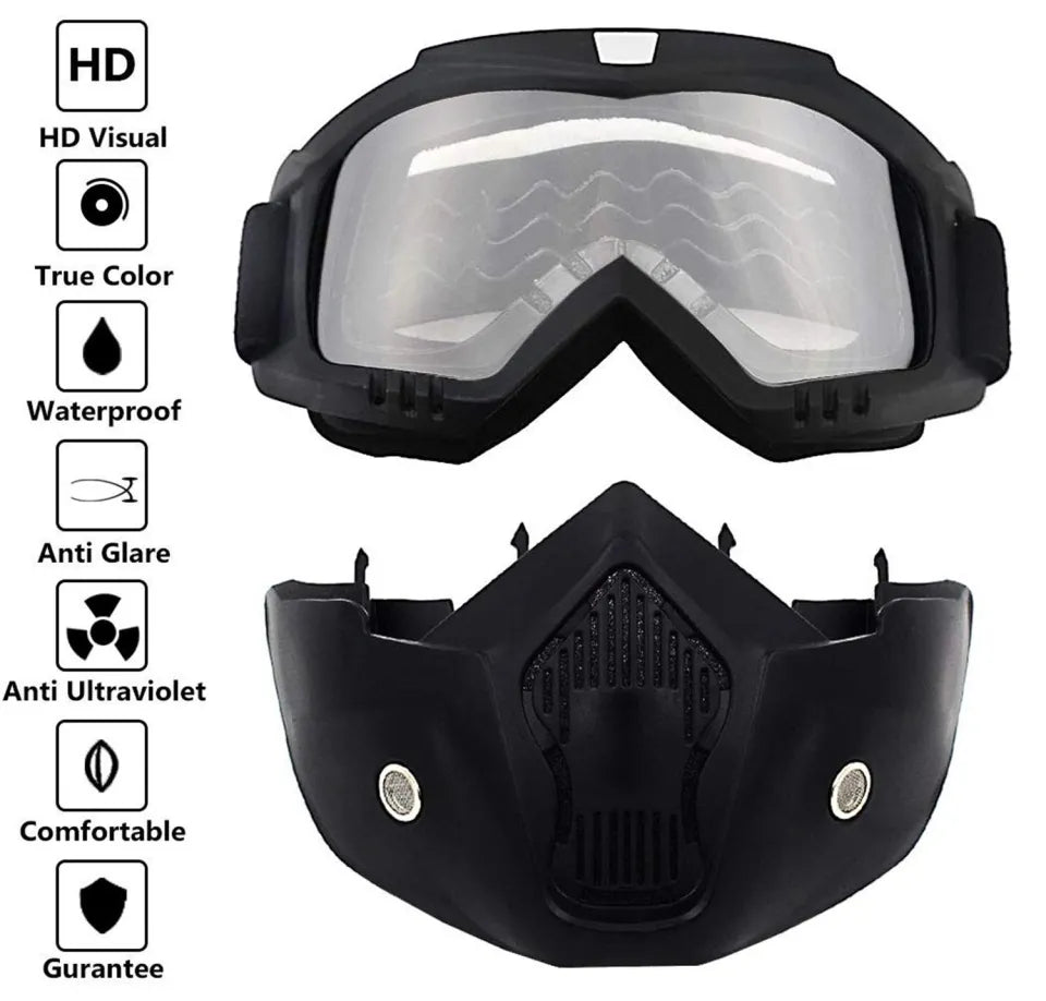 Bike Face Mask with Goggles – UV Protection, Dustproof & Smog Filter with Adjustable Strap